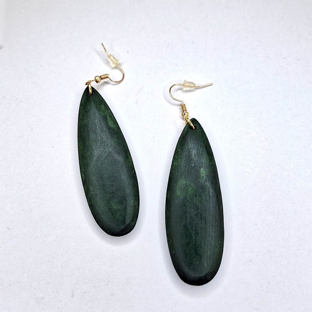 Long Forest green teardrop earrings